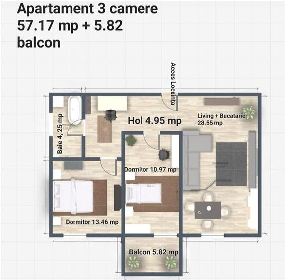 Apartament 3 camere  de vanzare Iasi Miroslava, Miroslava, - 3