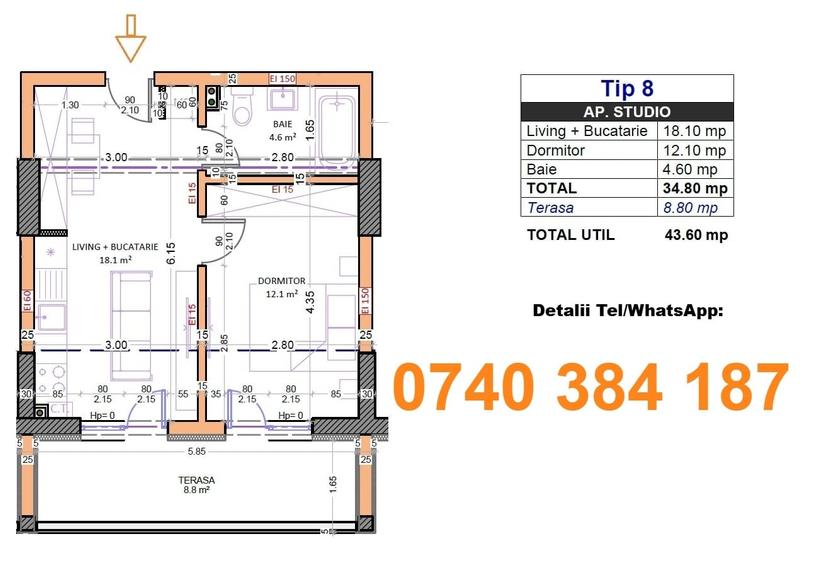 Apartament cu 2 camere semidecomandat în Central