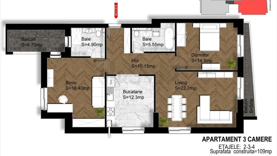 Apartament cu 3 camere decomandat în Sisești