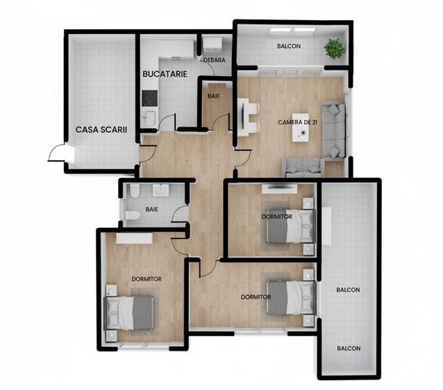 Apartament cu 4 camere decomandat în Aeroport