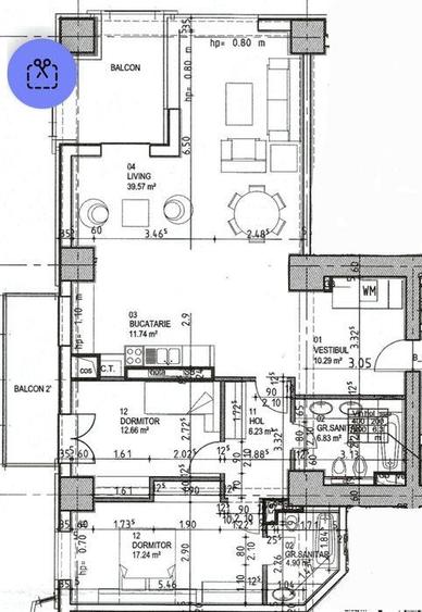 Apartament cu 3 camere decomandat în Pipera