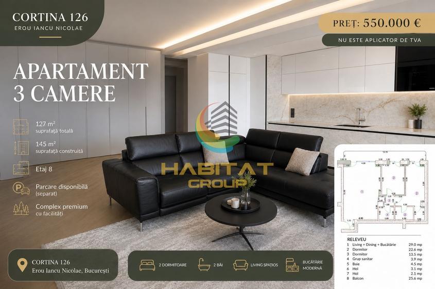Vânzare Apartament 3 camere 127 mp - Pipera | Cortina 126 - 1
