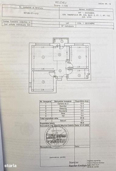 Apartament cu 3 camere semidecomandat în 1 Decembrie