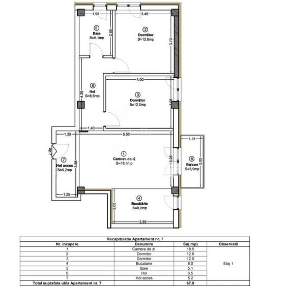 Apartament cu 3 camere decomandat în Baciu