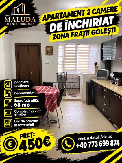 Apartament cu 2 camere decomandat, mobilat în Frații Golești