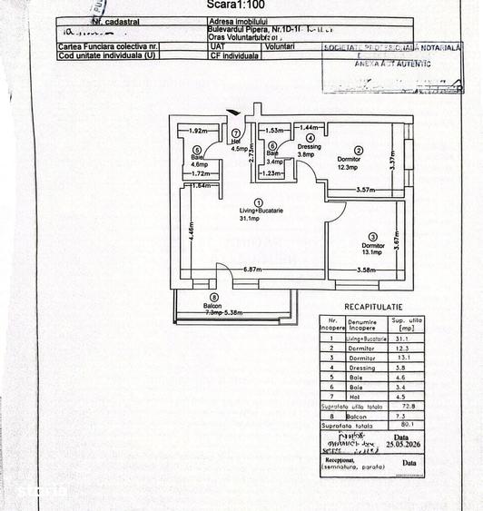 Apartament cu 3 camere semidecomandat în Central