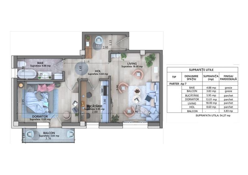Apartament cu 2 camere în Lunca Cetățuii