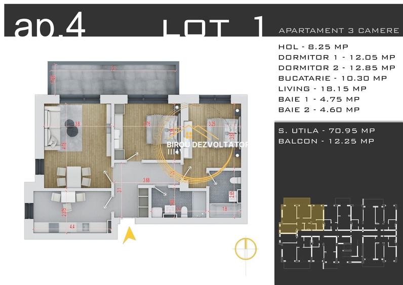 Apartament cu 3 camere decomandat în Theodor Pallady