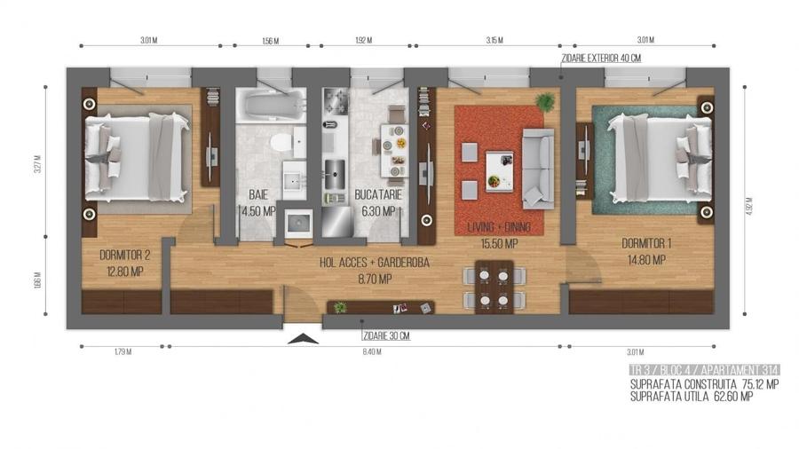 Apartament cu 3 camere în Chiajna