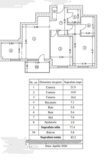 Apartament cu 3 camere decomandat în Sisești