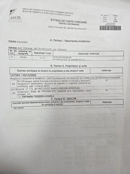 Teren de 2371 mp, în Cândești