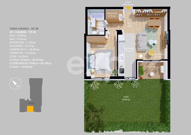 Apartament 2 camere | Parter | Curte proprie 53,66 mp | Pipera, Voluntari - 5