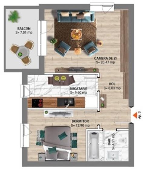 Apartament cu 2 camere decomandat în Nord