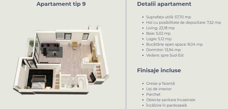 Apartament cu 2 camere semidecomandat în Central
