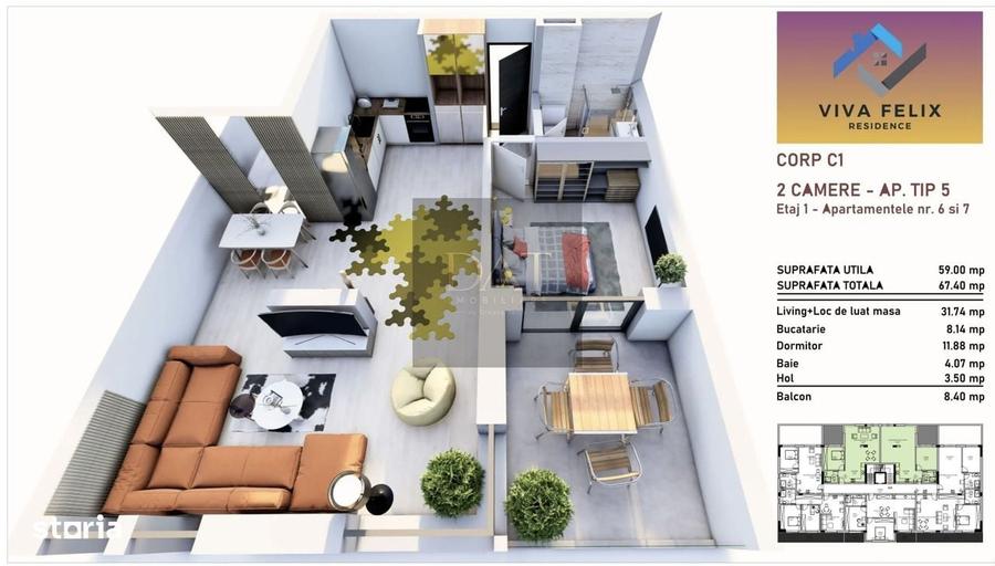 Apartament cu 2 camere în Sânmartin
