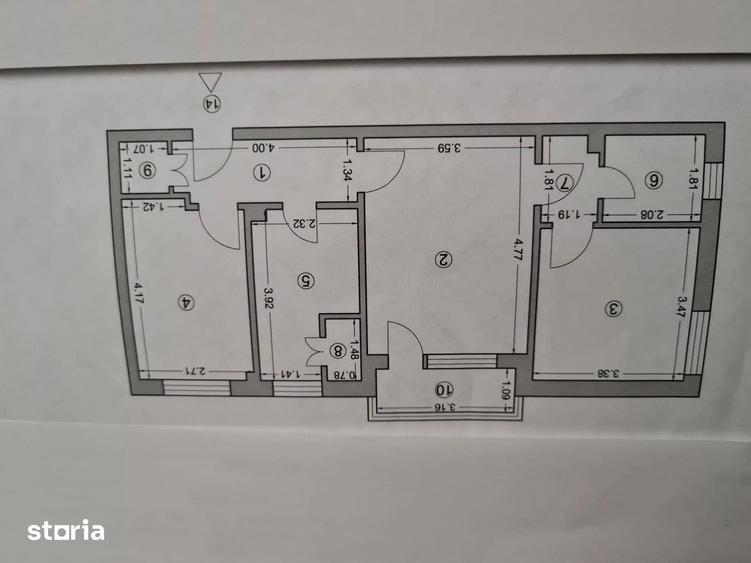 Apartament cu 3 camere semidecomandat în Central