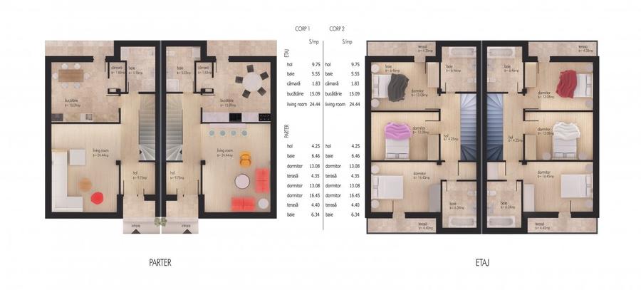 Duplex cu 4 camere cu Teren 220 Mp în Central