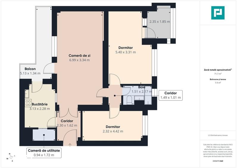 Apartament cu 3 camere în Central