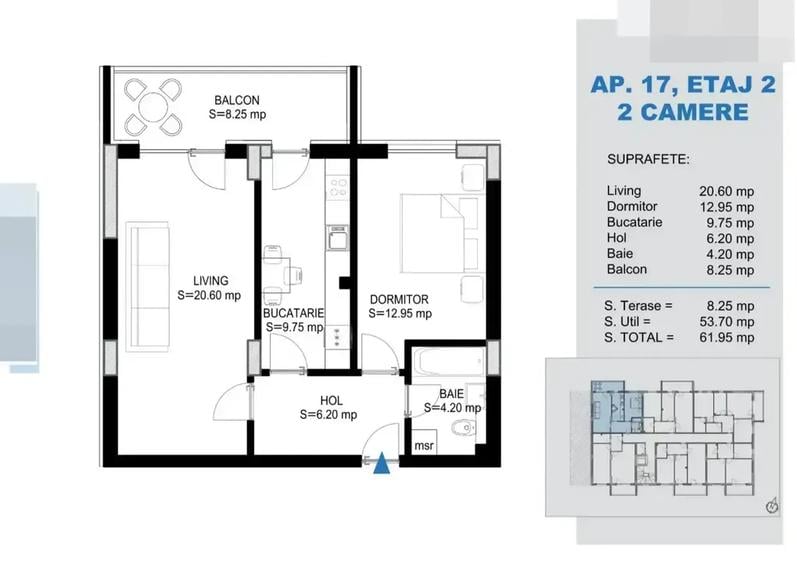 Apartament cu 2 camere decomandat în Titan