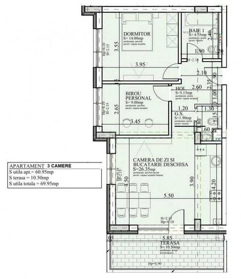 Apartament cu 3 camere decomandat în Titan