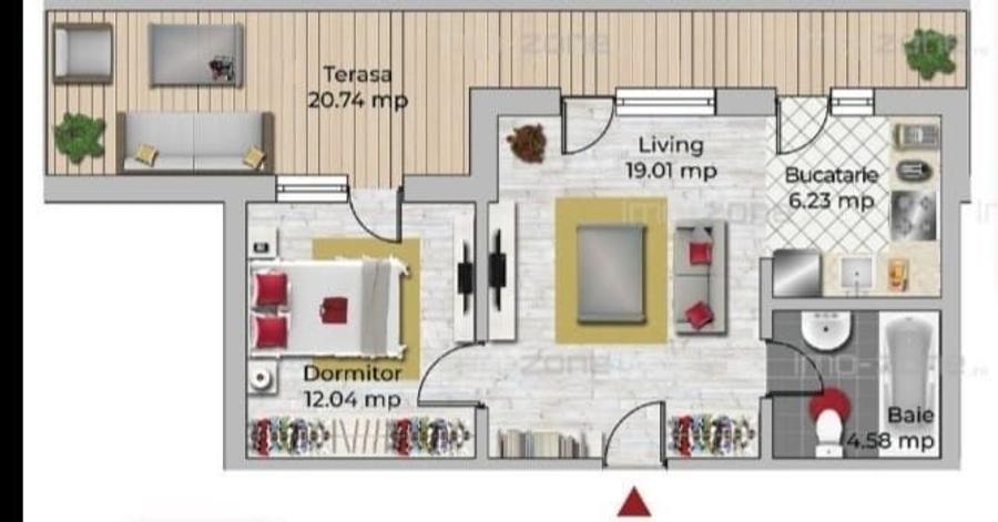 Apartament cu 2 camere semidecomandat, mobilat în Uverturii