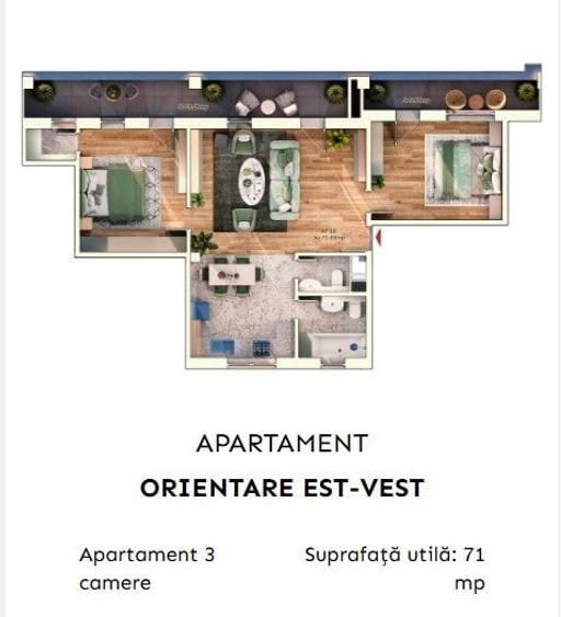 Apartament cu 3 camere semidecomandat în Mărăști