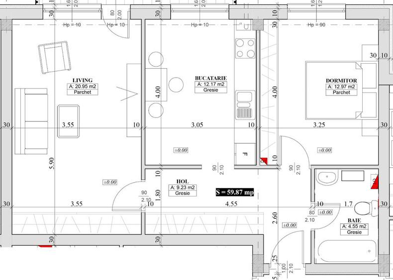 Apartament cu 2 camere semidecomandat în Exterior Vest