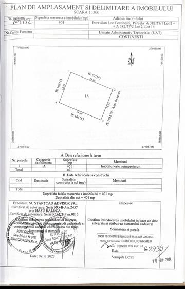 Teren Construcții intravilan de 400 mp, în Central