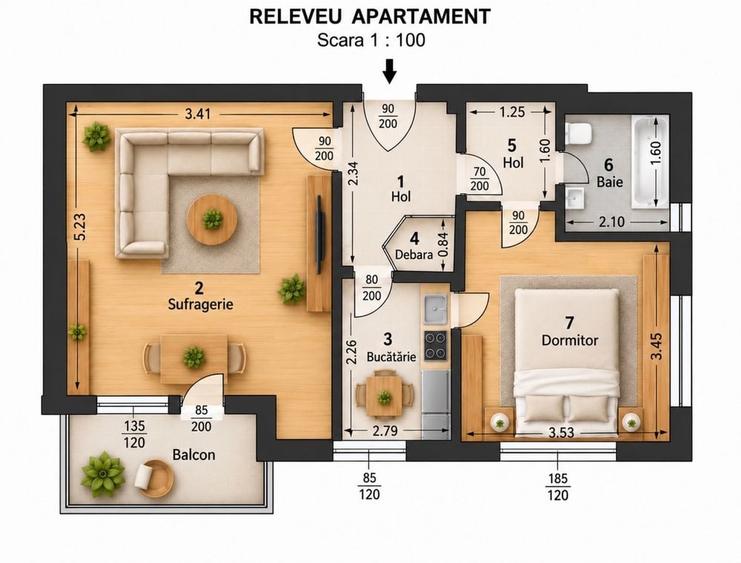 Apartament cu 2 camere decomandat în Central