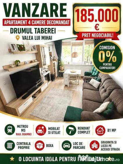Apartament cu 4 camere decomandat în Drumul Taberei