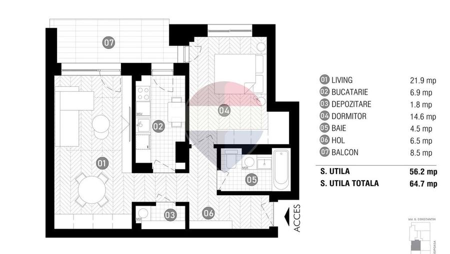 Apartament cu 2 camere decomandat, mobilat în Aviației