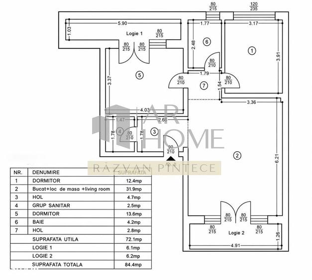 Apartament cu 3 camere decomandat în Păulești