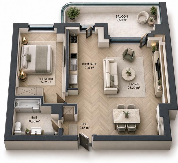 Apartament cu 2 camere decomandat în Pipera