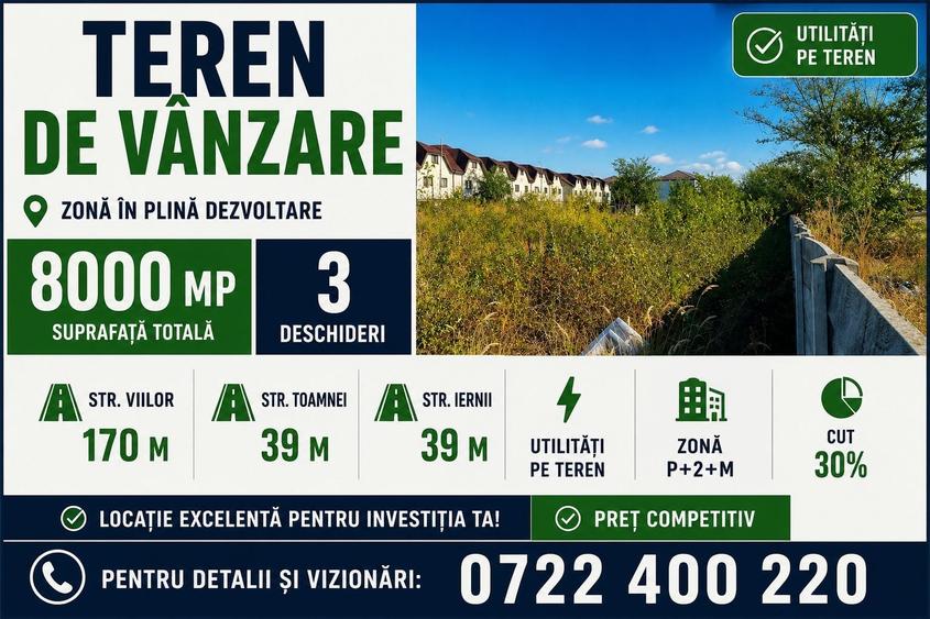 Teren Construcții intravilan de 8000 mp, în Nord-Vest