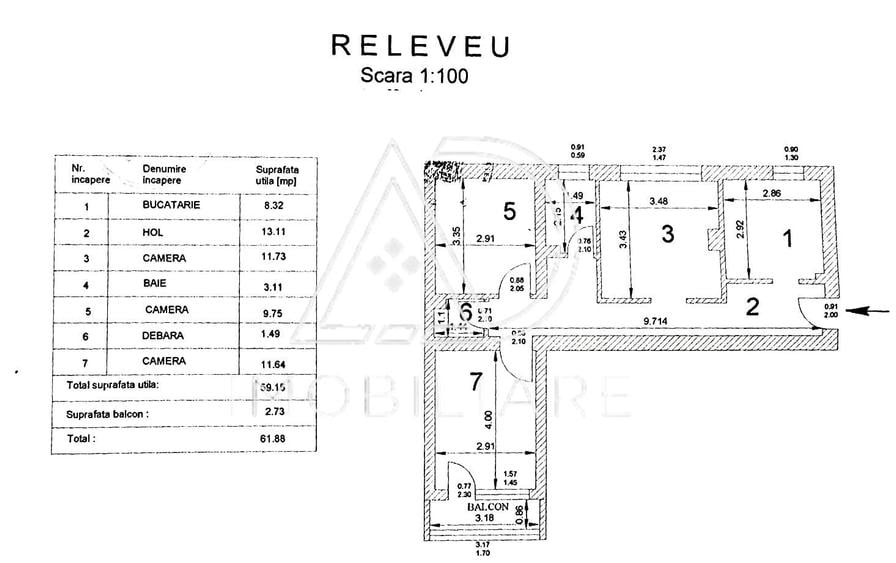 Apartament cu 3 camere decomandat în Central