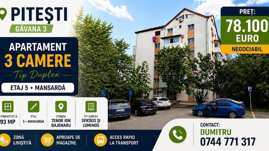 Apartament cu 3 camere în Găvana 3