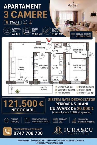 Apartament 3 camere 81mp SISTEM RATE DEZVOLTATOR 15 ani, Valea Adanca - 1