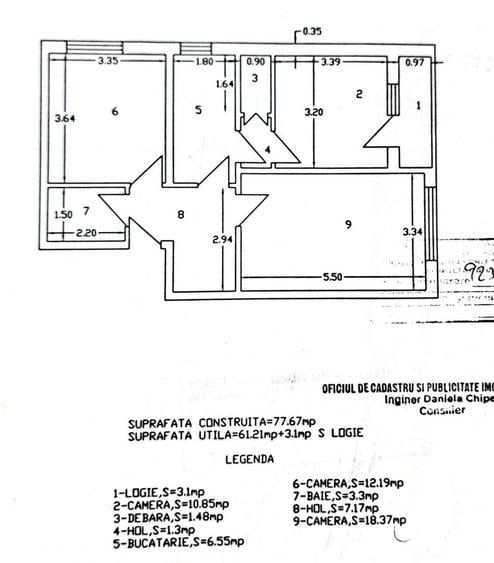 Apartament cu 3 camere decomandat în Central
