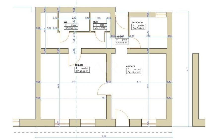 Casă individuală cu 2 camere cu Canalizare în Ultracentral