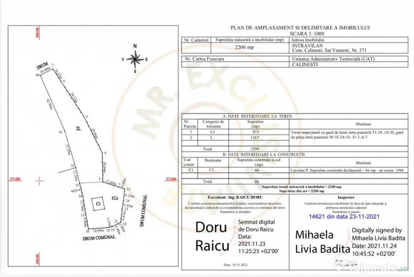 Teren de 2200 mp, în Călinești