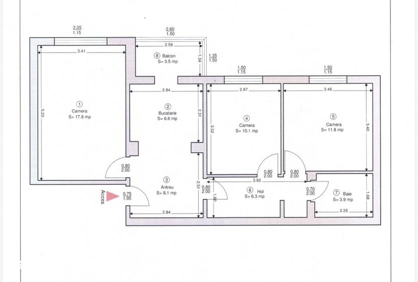 Apartament cu 3 camere în Decebal