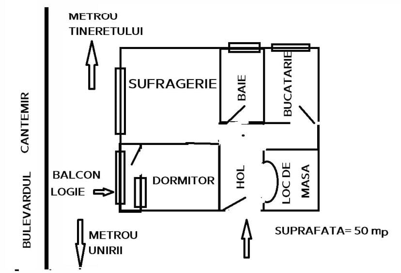 Apartament cu 2 camere decomandat în Cantemir