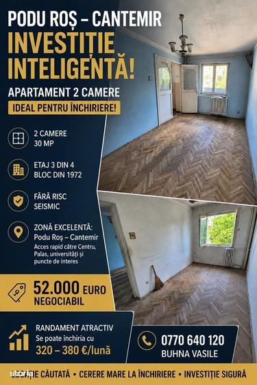 Podu ros-investitie excelentacantemir-2 camere-30mp- etaj intermediar - 1