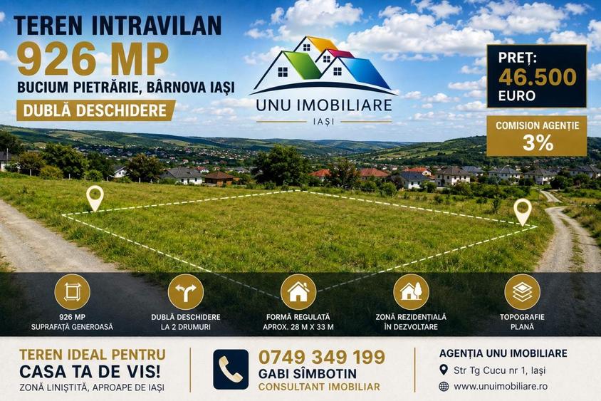 Teren intravilan 926 mp cu dublă deschidere – Bucium Pietrărie, Bârnova, Iași - 3