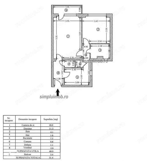 Apartament cu 2 camere decomandat în Militari