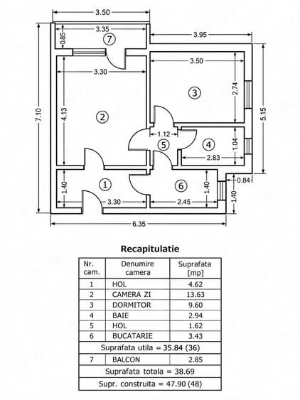 Apartament cu 2 camere decomandat în Central