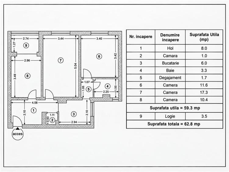 Apartament cu 3 camere decomandat în Florilor