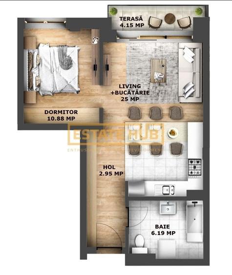 Apartament cu 2 camere semidecomandat, mobilat în Iris
