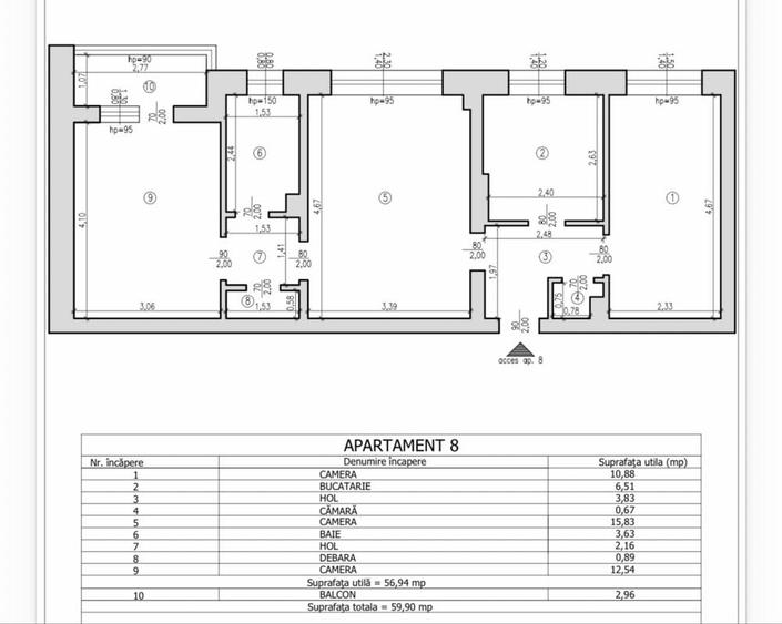Apartament cu 3 camere semidecomandat în Central