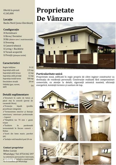 Casă cu 5 camere cu Teren 500 Mp în Gherăiești